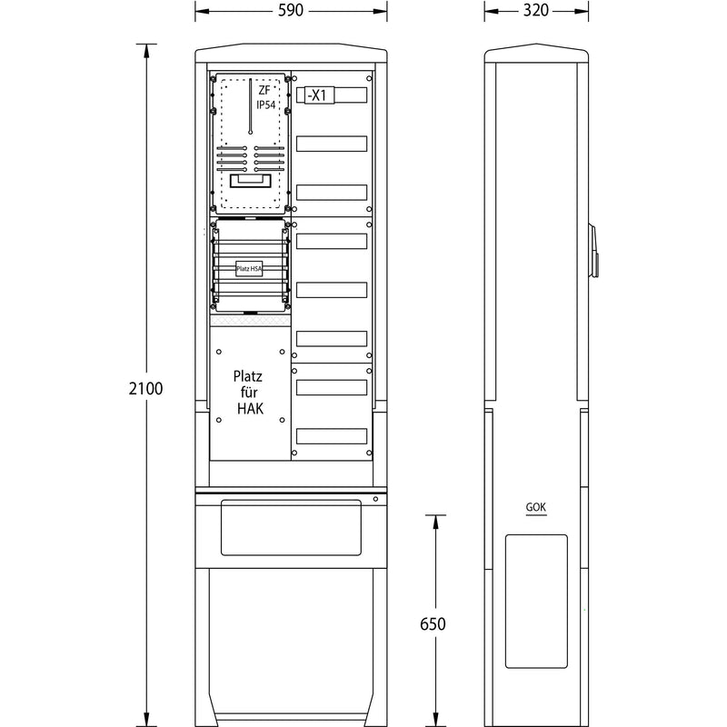 uesa - Zähler-Komplettschrank Zähleranschlußsäule ZAS-S-1-1VF Netze BW 2100x590x320mm