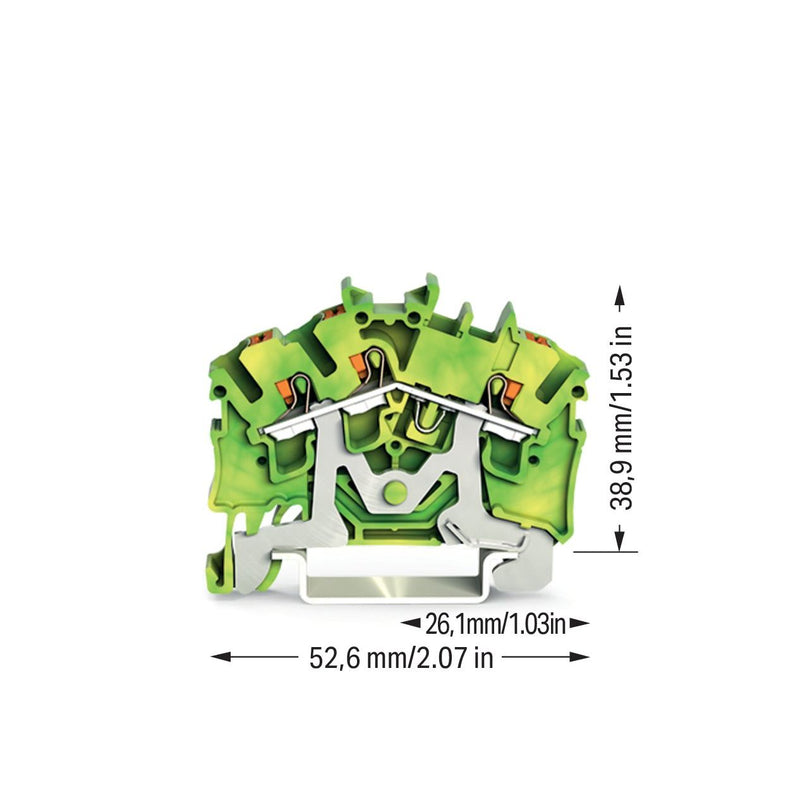 WAGO - Schutzleiter-Reihenklemme 3-LeiterSchutzleiterklemme 2202-6307 mit Drücker,2,5 mm² − 100 Stück