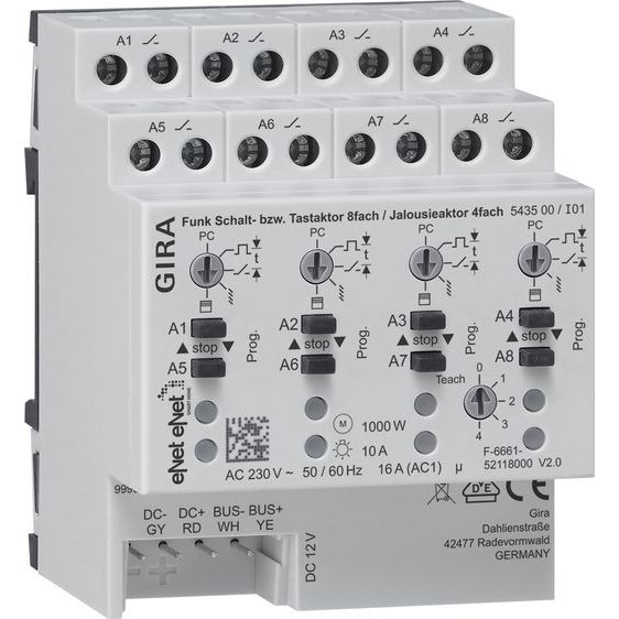 Gira - Bussystem-Schaltaktor Funk Schalt-/Jalousieaktor 543500 REG 8f 4f