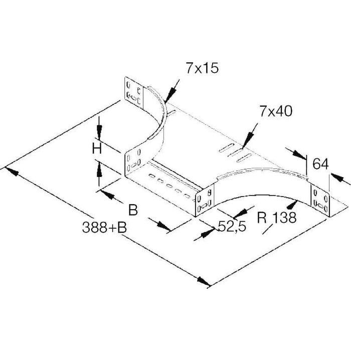 Rico - Anbau-Abzweigstück für Kabelrinne Anbau-T-Stück 151W15-200-B 200x60mm − 1 Stück
