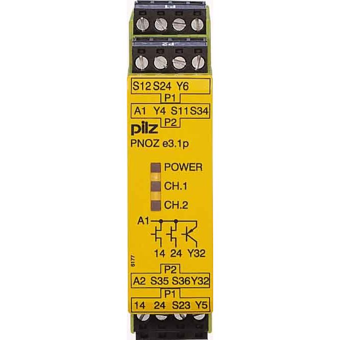 Pilz - Gerät zur Überwachung von sicherheitsgerichteten Stromkreisen Sich.sensor.Auswertegerät PNOZ e3.1p C #784139 24VDC 2so