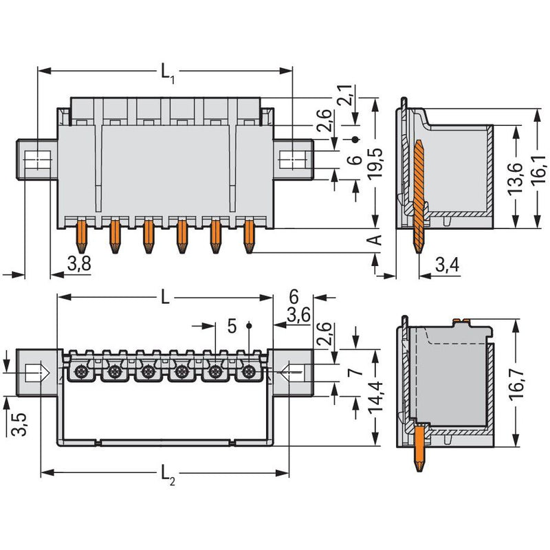 WAGO - Leiterplattensteckverbinder THT-Stiftleiste Lötstift 2092-1412/005-000 1,4mm,gerade,lgr − 100 Stück