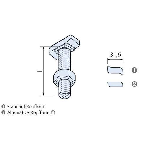 Leviat - Hammerkopfschraube Halfenschraube HS 38/17 M10x30A4-70 mit Mutter − 1 Stück by Leviat
