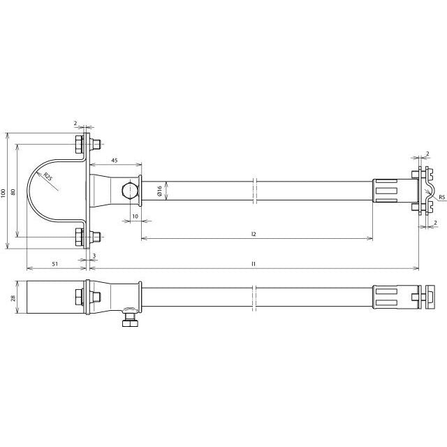 DEHN - Distanzhalter für Blitzschutz Distanzhalter DIDH 7.10 690 D50V2A f. Rd 7-10mm L 675mm