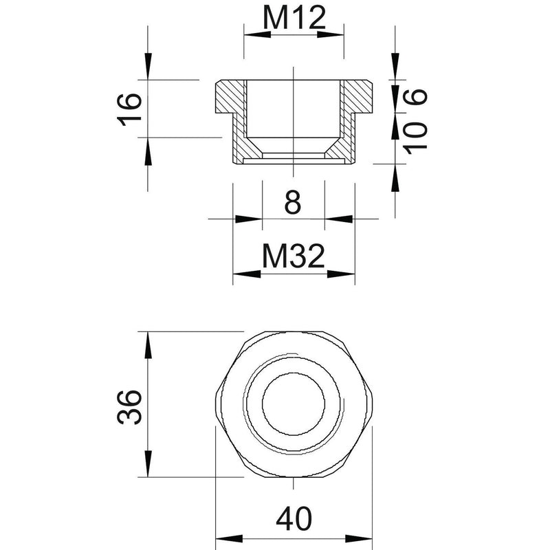 OBO Bettermann - Erweiterungs-/Reduzierring Reduktion 107 R M32-12 PA Iso,lgr − 50 Stück