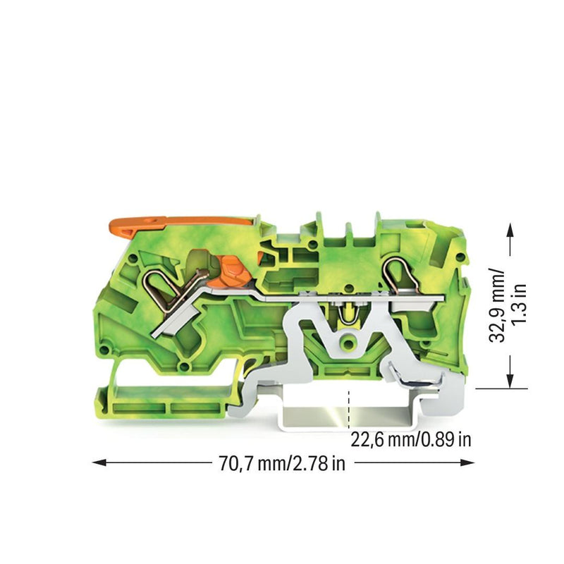 WAGO - Schutzleiter-Reihenklemme Schutzleiterklemm 2104-1207 4 qmm, gn-ge − 50 Stück