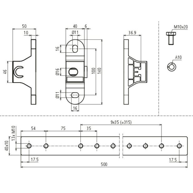 DEHN - Potentialausgleich-Schiene Potentialausgleichsschiene PAS EX 11AP M10 V2A