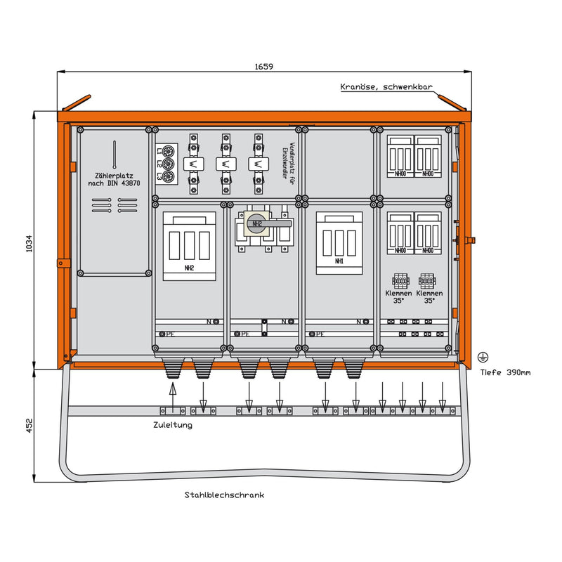 Walther Werke - Baustromverteiler Anschlussschrank WA0046 218kVA,6 NH-Abgängen