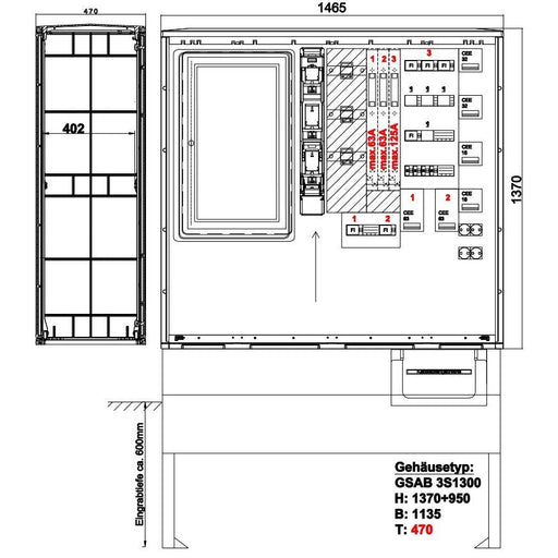 GSAB Elektrotechnik - Zähler-Komplettschrank Festplatzverteiler 22.W250FP2632322164S mit VNB-Wandlermess