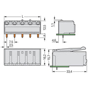 WAGO - Leiterplattensteckverbinder THR-Federleiste abgewink. 2092-3323/200-000 7,5mm,lichtgrau − 100 Stück