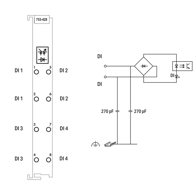 WAGO - Feldbus, Dez. Peripherie - Digitales Ein-/Ausgangs-Modul 4-Kanal-Digitaleingang 753-428 AC/DC 42 V,20 ms,lgr