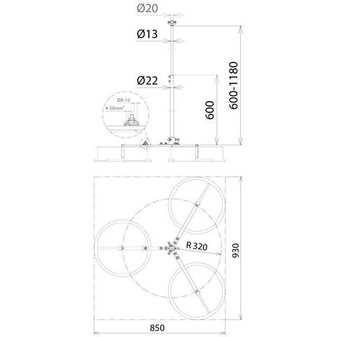 DEHN - Distanzhalter für Blitzschutz Variables Dreibeinstativ VDBSRA320PAE #105469
