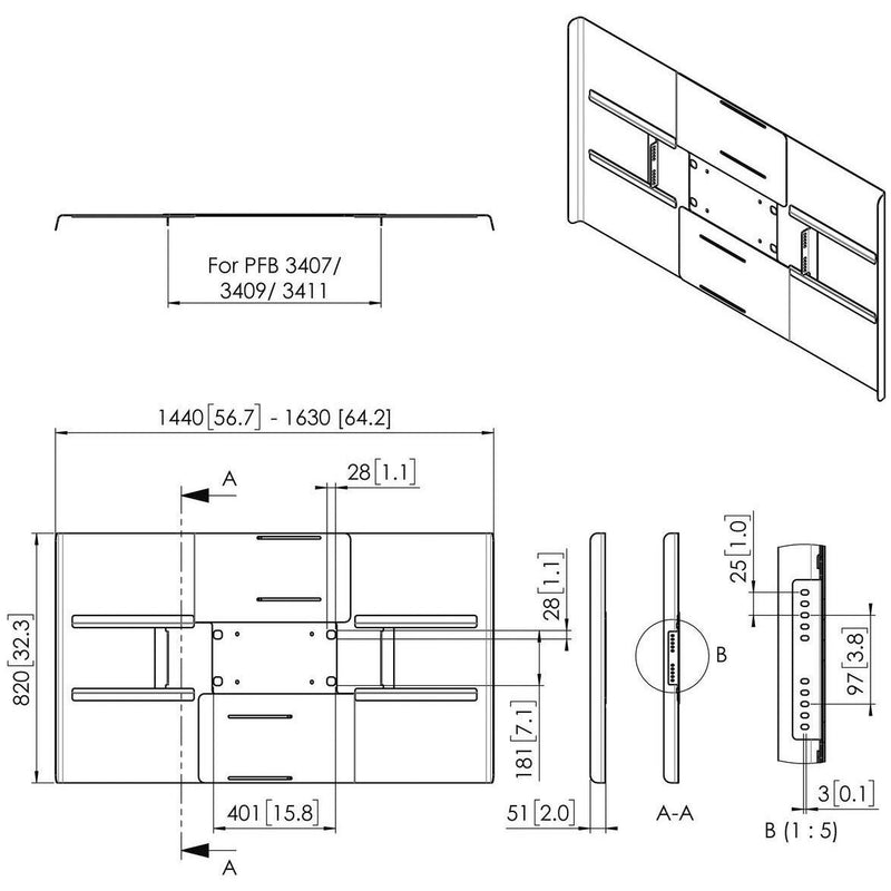 Vogels - Zubehör/Ersatzteile für Unterhaltungselektronik Rückwandabdeckung fDisplay PFA9159 sw Connect-it,QF,65-70Z