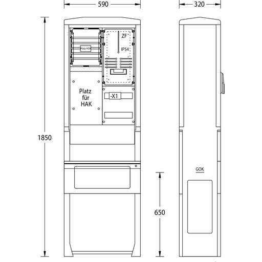 uesa - Zähler-Komplettschrank Zähleranschlusssäule ZAS-S-1-S E.ON Hanse 1850x590x320mm