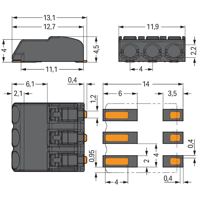 WAGO GmbH & Co. KG - Ein- und mehrpolige Klemmenleiste SMD-Leiterplattenklemme 2060-473/998-404 0,75 mm²,schwarz − 6750 Stück