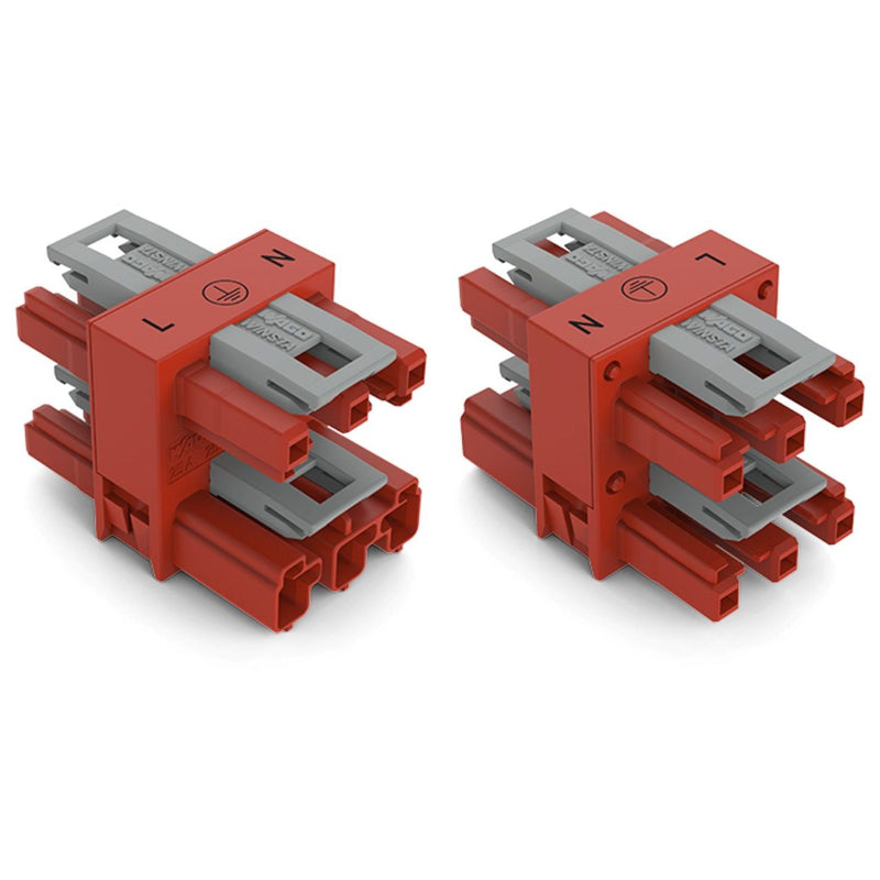 WAGO - Kompaktverteiler für steckbare Gebäudeinstallation 3-fach-Verteiler 3-polig 770-907 Kod. P,rot − 50 Stück