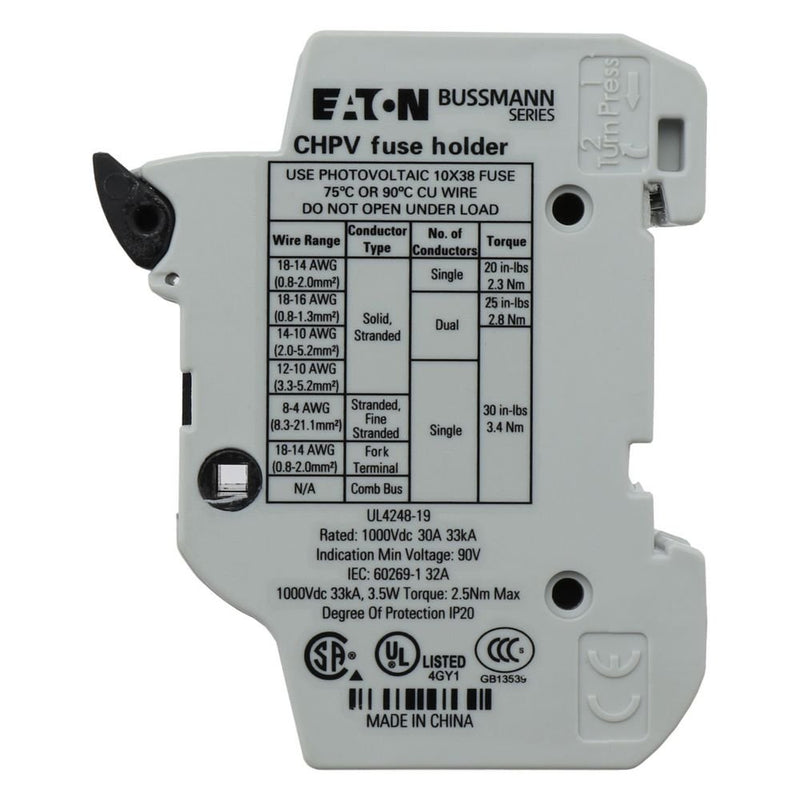 Eaton - Halter für zylindrische Sicherung Sicherungshalter Niedersp. 2P 30A 100#CHPV2U 32A DC 1000V 2polig − 6 Stück