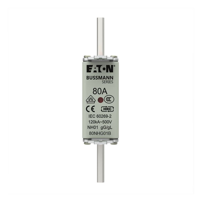 Eaton - Messersicherung Sicherungseinsatz Nieders. NH FUSE 80#80NHG01B 80A AC 500V 120kA − 3 Stück