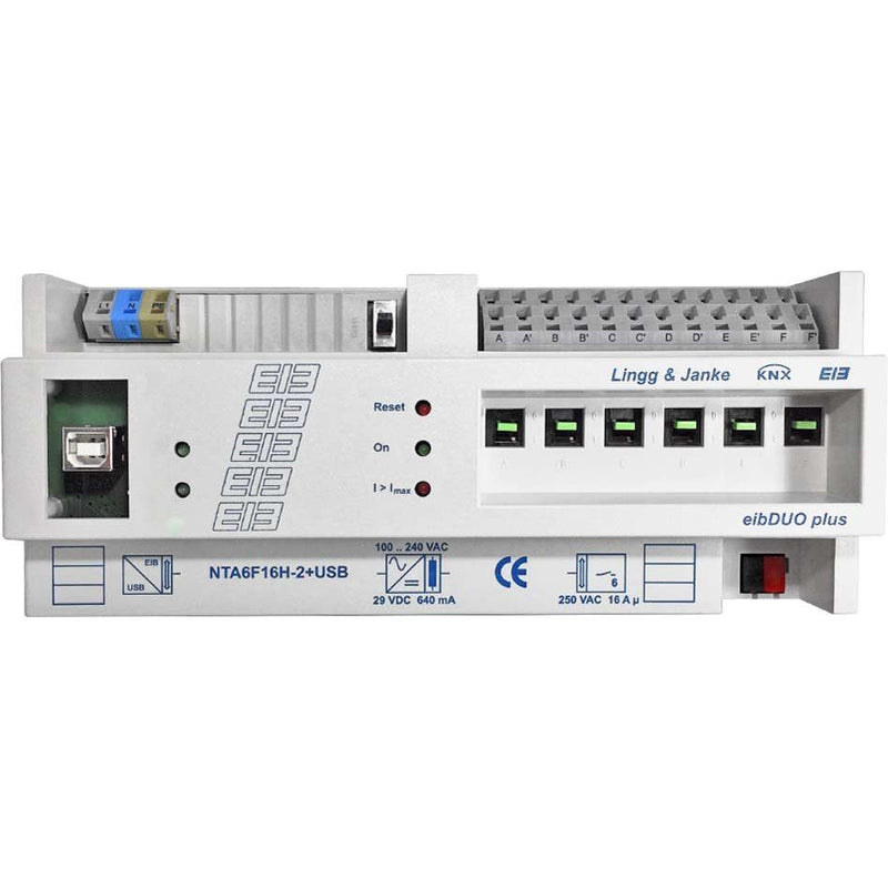 Lingg&Janke - Bussystem-Spannungsversorgung Netzteil-Aktor NTA6F16H-USB-2 6-fach 16A 640mA