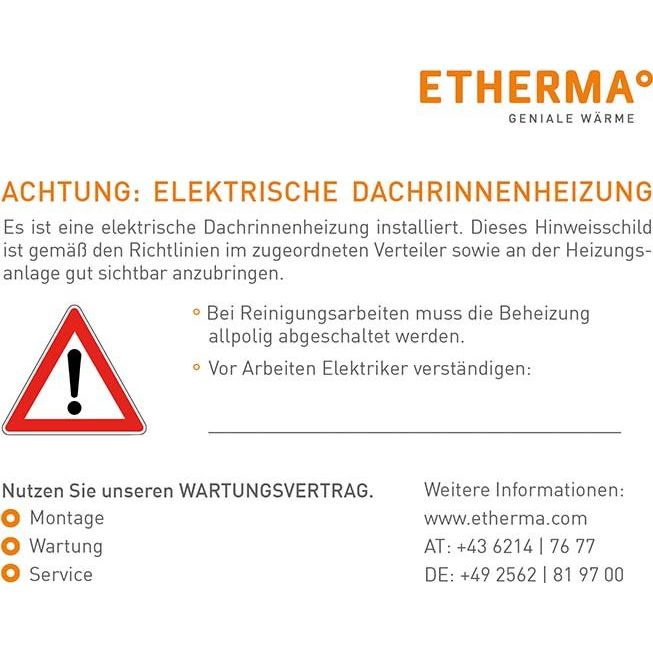 Etherma - Zubehör/Ersatzteile für Heizbänder Warnaufkleber AKD Dachrinnenheizun