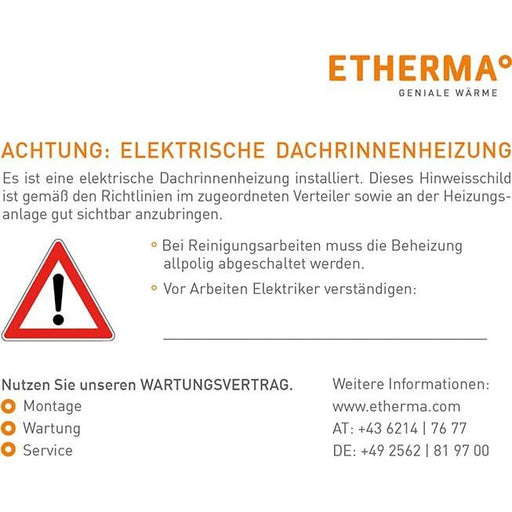 Etherma - Zubehör/Ersatzteile für Heizbänder Warnaufkleber AKD Dachrinnenheizun