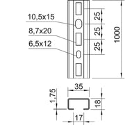 OBO Bettermann - Stiel/Profilschiene Profilschiene CMS3518P1000FT gelocht, SW 16,5mm − 10 Meter