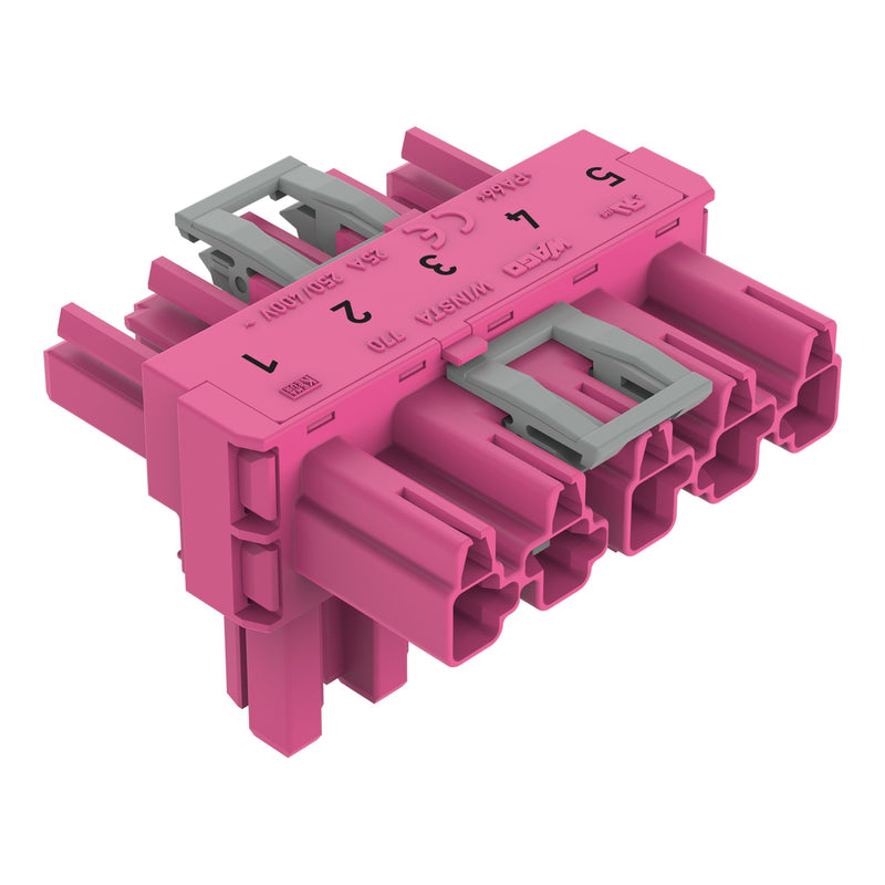 WAGO - Kompaktverteiler für steckbare Gebäudeinstallation T-Verteiler 5-polig 770-1643 Kod. B,pink − 50 Stück