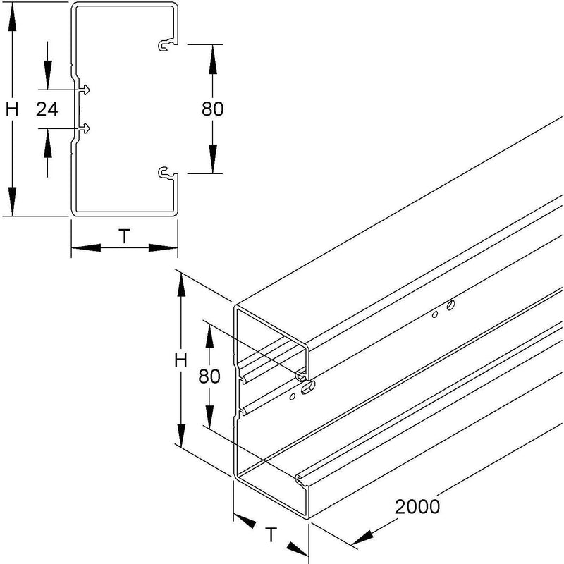 HKL - Geräteeinbaukanal Kanalunterteil lgr BU651308.8 Brüstungskanal − 2 Meter
