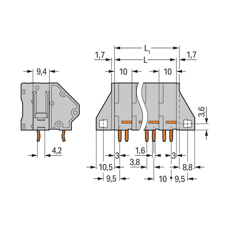 WAGO - Leiterplattenklemme 745-501/006-000 − 100 Stück