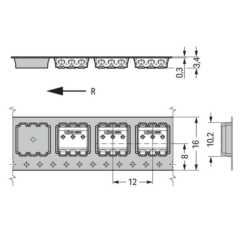 WAGO - Ein- und mehrpolige Klemmenleiste SMD-Leiterplattenklemme 2059-303/998-403 0,5 mm² − 21000 Stück