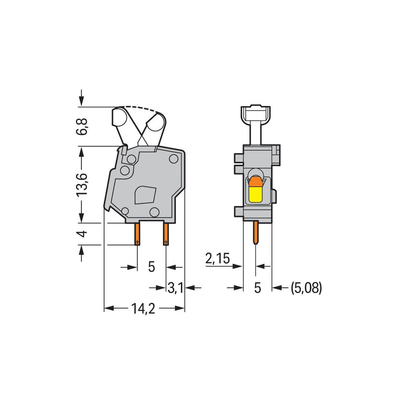 WAGO - Leiterplattenklemme Anreihbare Leiterplattenk. 257-401 Drücker,2,5mm²,gr − 100 Stück