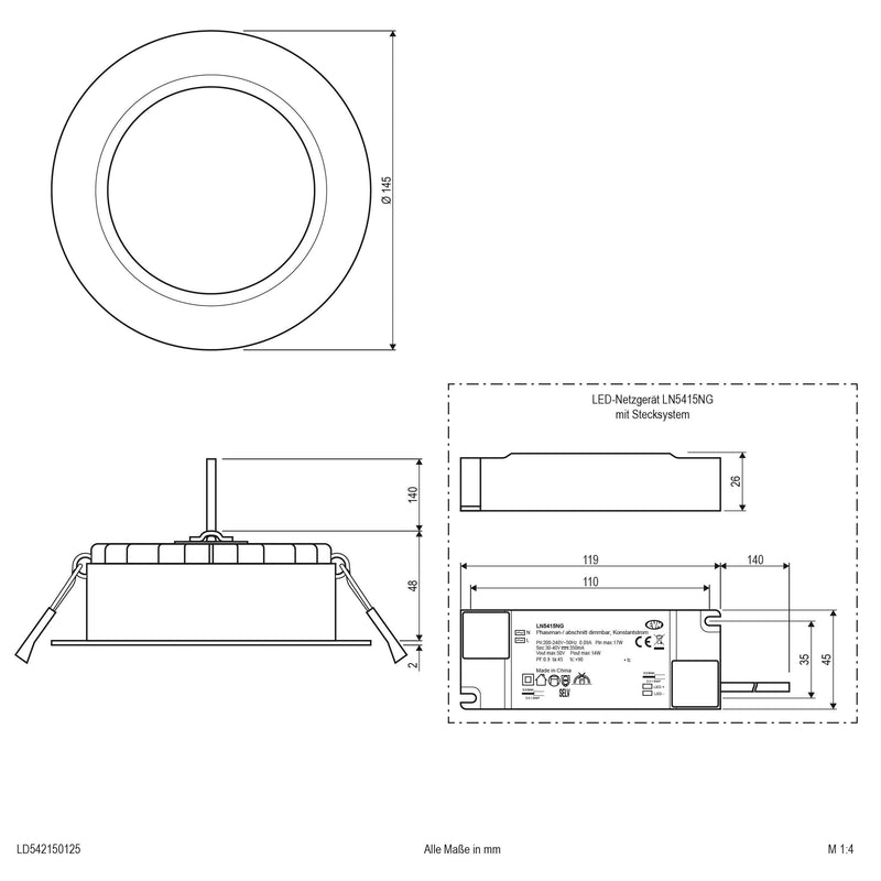EVN Lichttechnik - Downlight/Strahler/Flutlicht LED-Downlight IP54 LD54150125 DALI, IP54