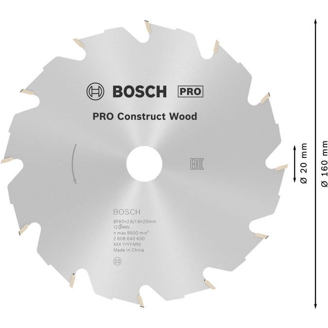 Bosch - Kreissägeblatt PRO Construct Wood 2608640630 Kreissägeblatt 160 x