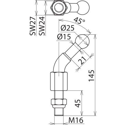 DEHN - Festpunkt für EuK-Vorrichtung Kugelfestpunkt KFP 25 W45 M16 45SSM D 25mm 45Grad abgew