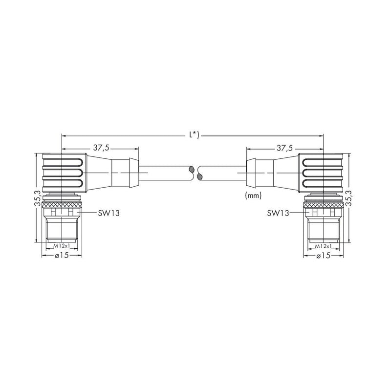 WAGO - Patchkabel Kupfer Industrie sercos Leitung M12D-Steck. 756-1604/060-020 wink.,M12D-St.,w.,rt − 1 Stück