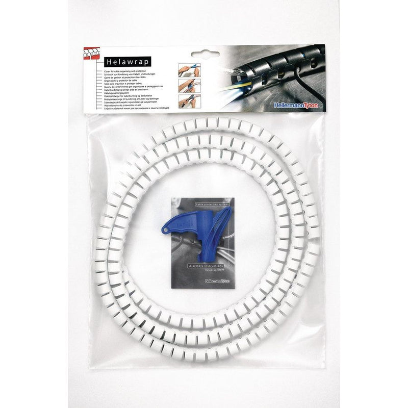 HellermannTyton - Kabelbündelungsschlauch Schlauch inkl. Werkzeug HWPP-25MM-PP-WH-K1 Spirale, weiss − 8 Stück