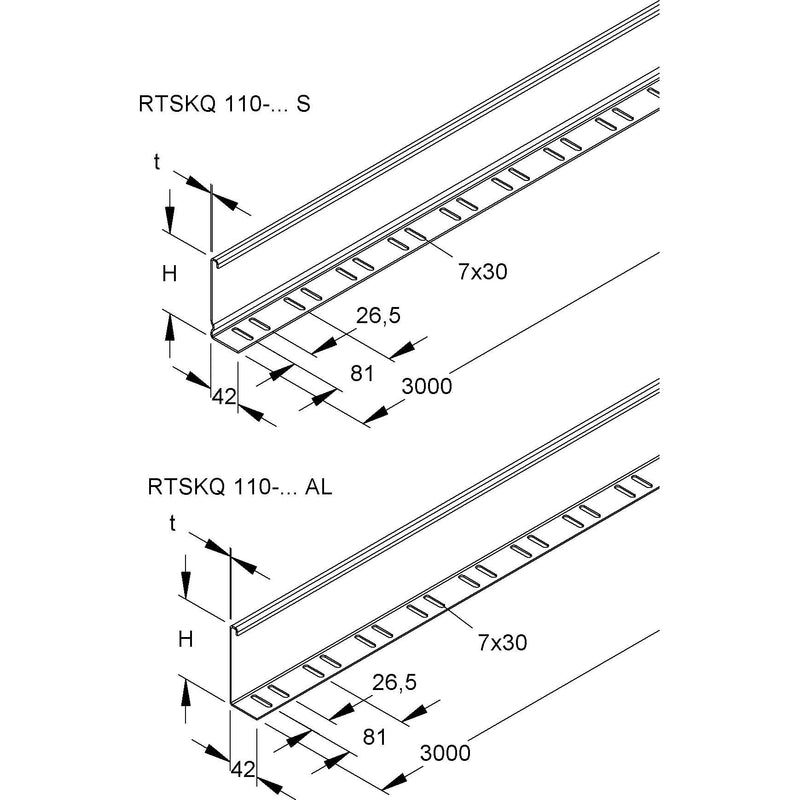 Niedax - Trennwand für Kabeltragsystem Trennsteg RTSKQ 110-1.5 S Höhe=108mm, t=1,5mm − 3 Meter