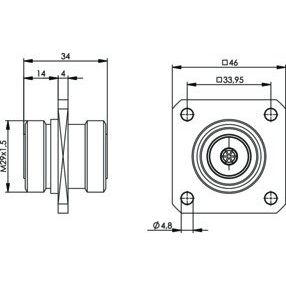 Telegärtner - Koax-Kupplung 7-16-Kupplung (F-F) 100024548 50Ohm m.Flansch