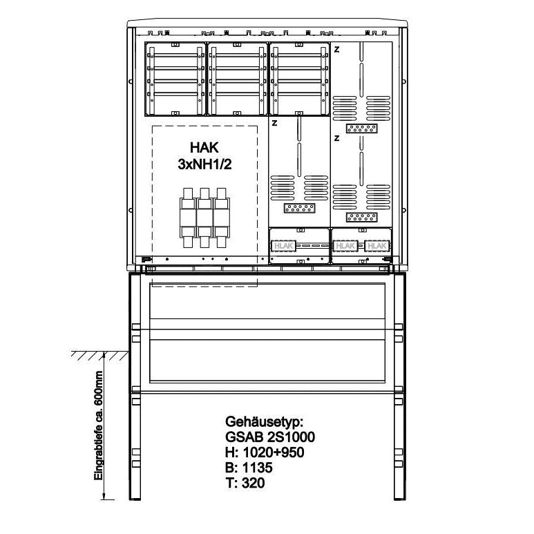 GSAB Elektrotechnik - Zähler-Komplettschrank Zähleranschlußsäule 22.00.1P31HAK2 3 ZP ohne TSG