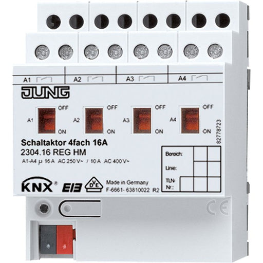 Jung - Bussystem-Schaltaktor KNX Schaltaktor 4-fach 2304.16 REGHM REG Gehäuse 4TE