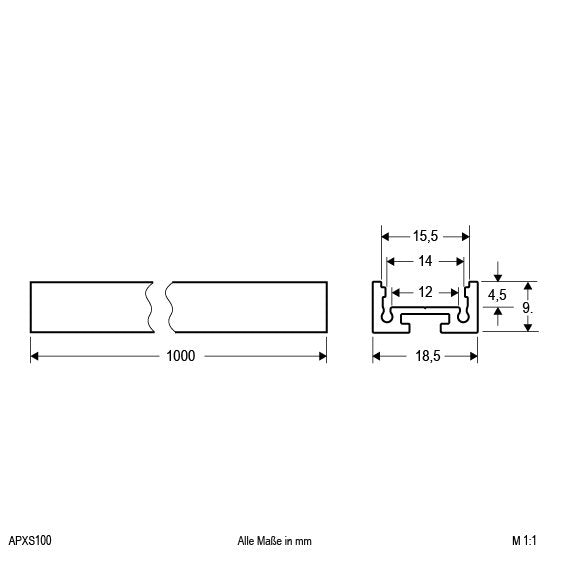 EVN Lichttechnik - Mechanisches Zubehör/Ersatzteile für Leuchten Alu-Profil APXS100 100cm Alu eloxiert