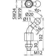 DEHN - Festpunkt für EuK-Vorrichtung Kugelfestpunkt KFP 20 W45M12 SN7024 D 20mm 45Grad abgew