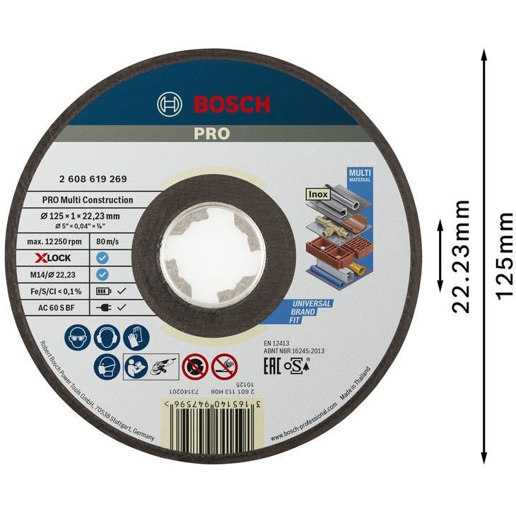Bosch - Trenn-/Schleifscheibe PRO Multi Material X-Lock 2608619269 Trennscheibe 125 x 1