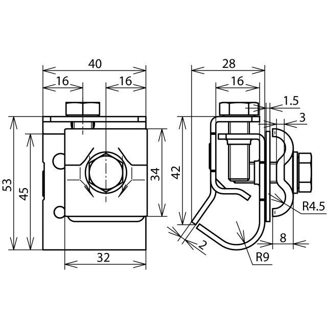 DEHN - Anschlussklemme für Blitzschutz Zweimet.-Dachrinnenklemme ZMDRKDUL810 #339157 Cu-St/tZn f.Rd8-10