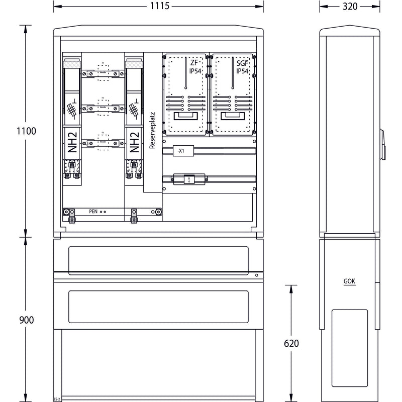 uesa - Zähler-Komplettschrank Wandlermessung WM-ZP-250A E.DIS 1100x1115x320mm