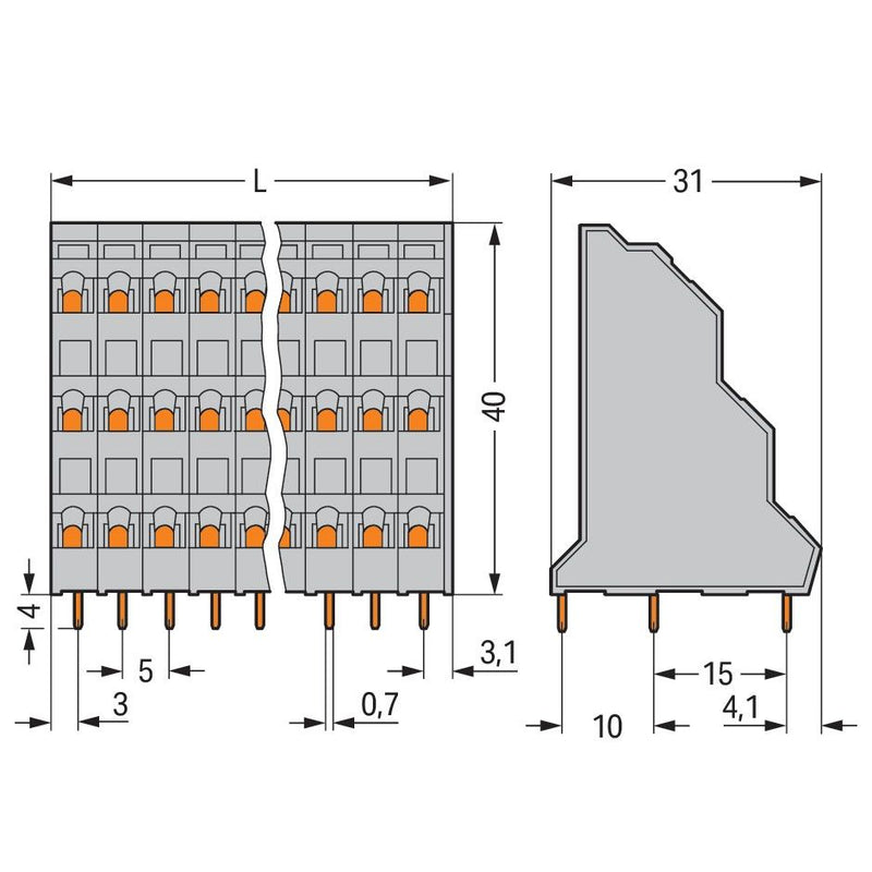 WAGO - Leiterplattenklemme Dreistock-Leiterplattenkl. 737-106 2,5mm² − 32 Stück