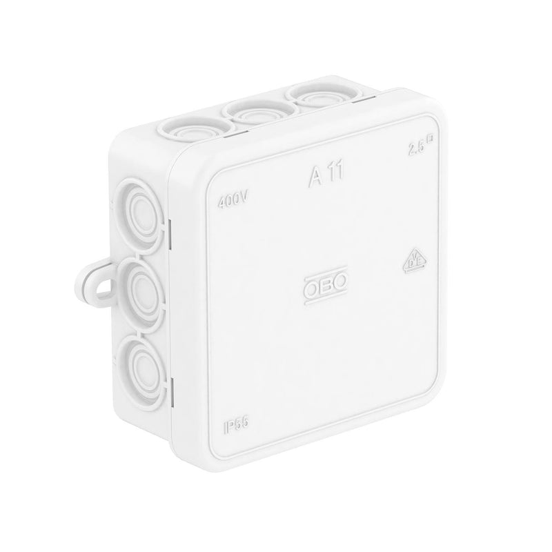 OBO Bettermann - Dose, Gehäuse für Montage auf der Wand/Decke Kabelabzweigkasten A 11 HF RW 85x85x40, PE, rw