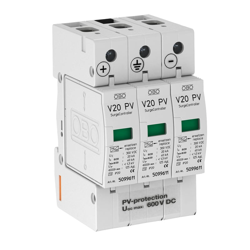 OBO Bettermann - Überspannungsableiter für Energietechnik/Stromversorgung SurgeController V20-C 3PH-600 3p,f.PV-Anlagen