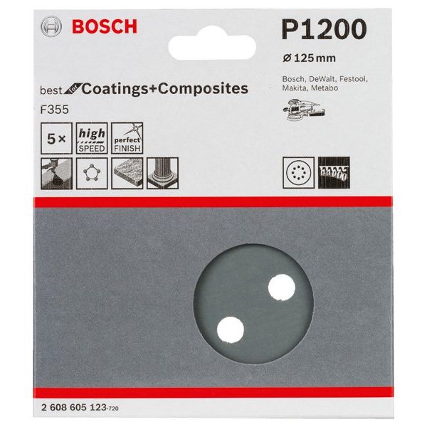 Bosch - Schleifpapier/Schleifvlies PRO F355 Schleifblatt, 125 2608605123 mm, G1200, 5-tlg