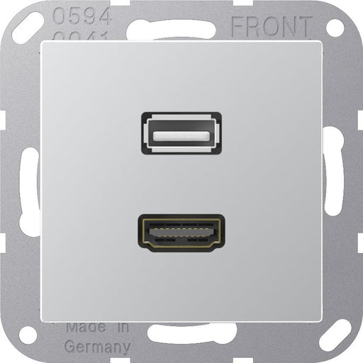 Jung - Multifunktions-Anschlussdose Multimedia-Anschluss alu MA A 1163 AL HDMI/USB m.Tragring